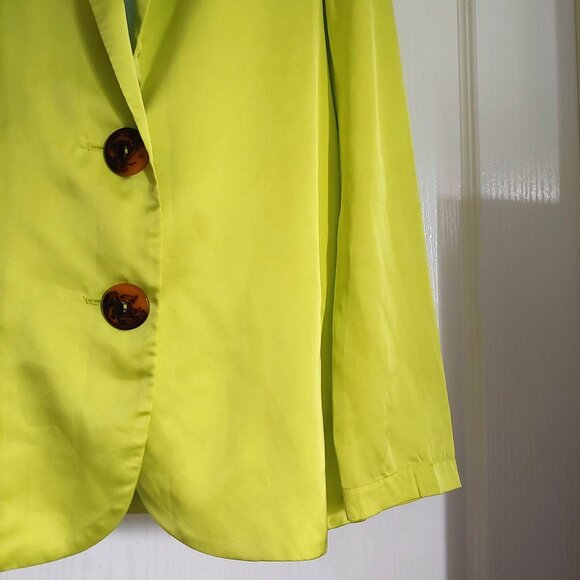 Show Me Your MuMu Felix Blazer Lime Luxe Satin Button Oversized Sz XS - Picture 6 of 14
